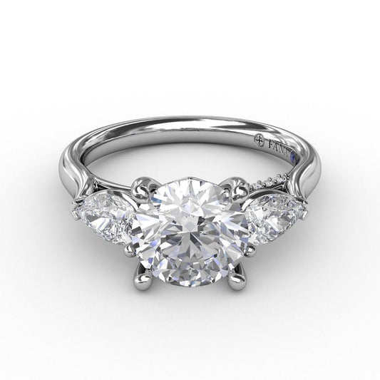 Classic Three-Stone Engagement Ring With Pear-Shape Side Diamonds S3226 - TBird