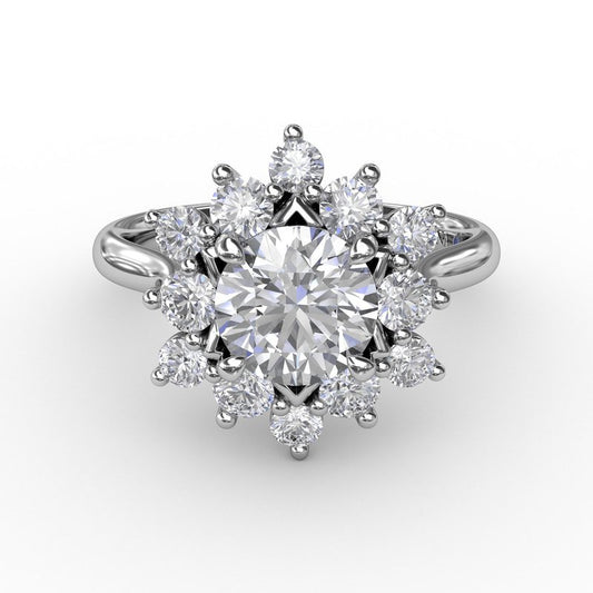 Contemporary Floral Halo Diamond Engagement Ring S3233 - TBird