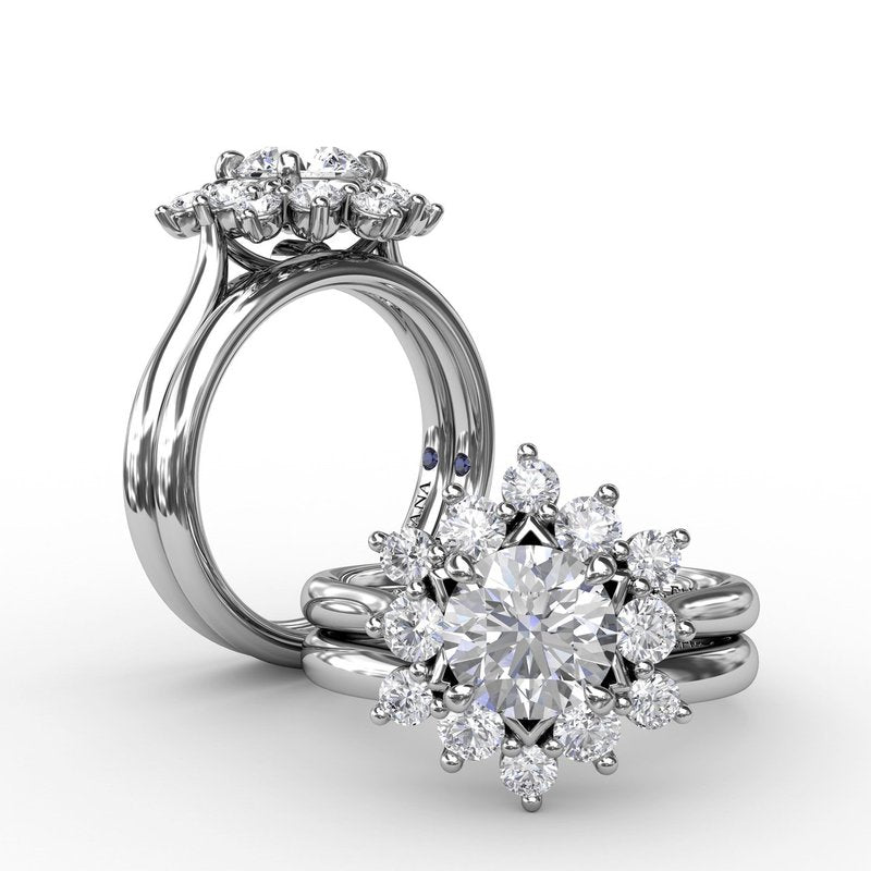 Contemporary Floral Halo Diamond Engagement Ring S3233 - TBird