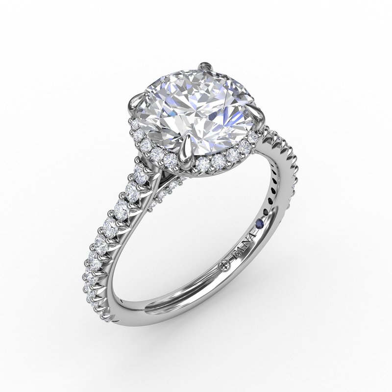 Contemporary Round Diamond Halo Engagement Ring With Geometric Details S3265 - TBird