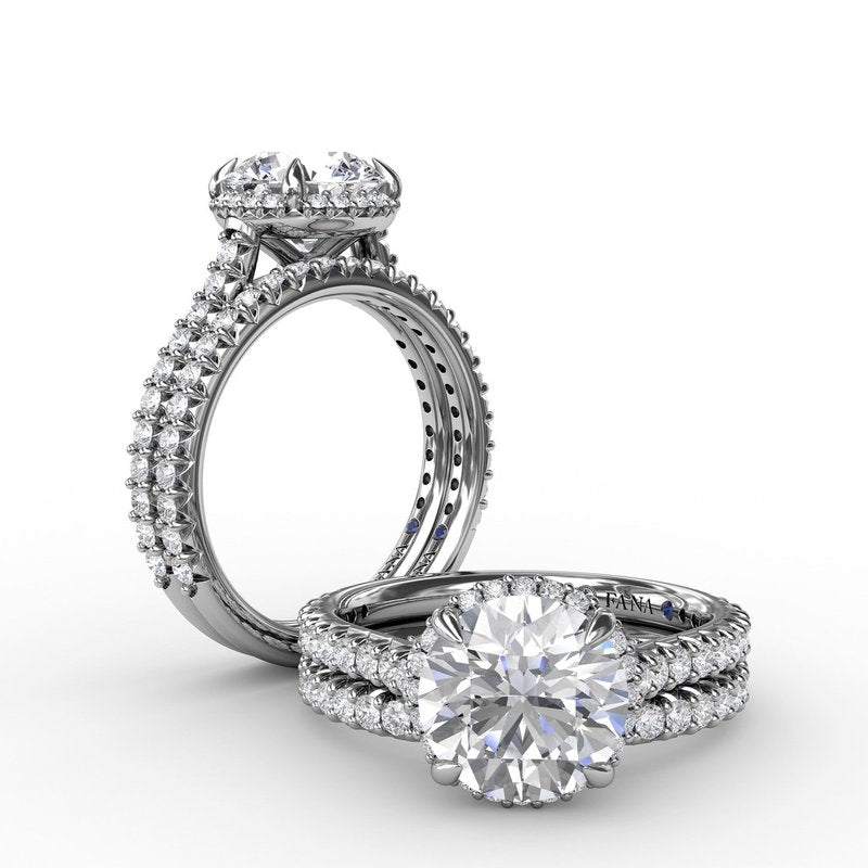 Contemporary Round Diamond Halo Engagement Ring With Geometric Details S3265 - TBird