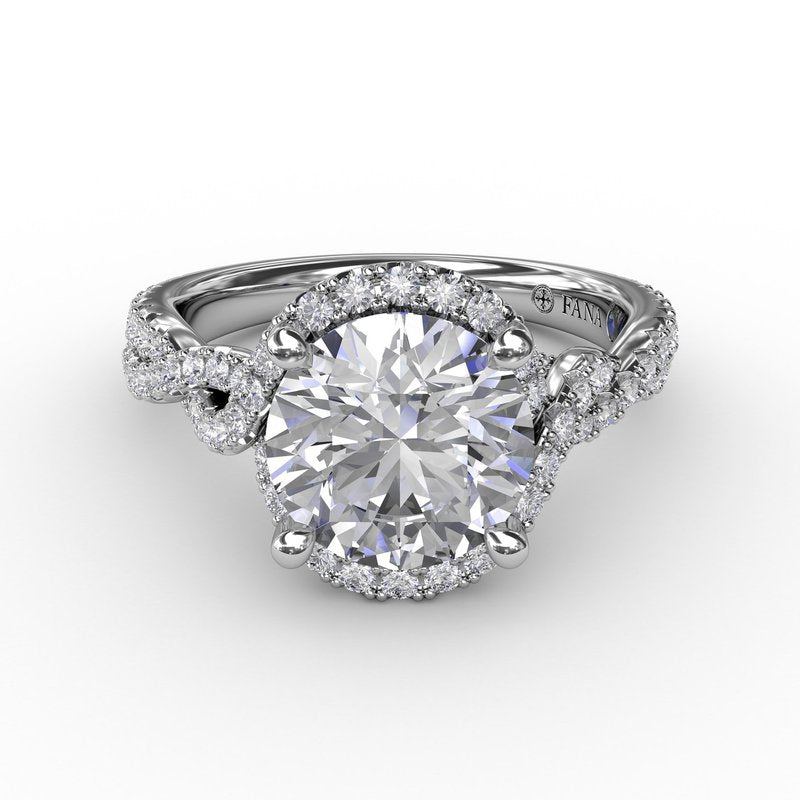 Contemporary Round Diamond Halo Engagement Ring With Twisted Vine Shank S3267 - TBird