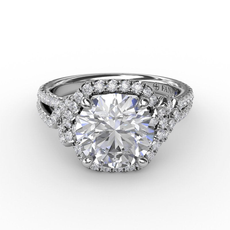 Contemporary Round Diamond Halo Engagement Ring With Couture Details S3268 - TBird