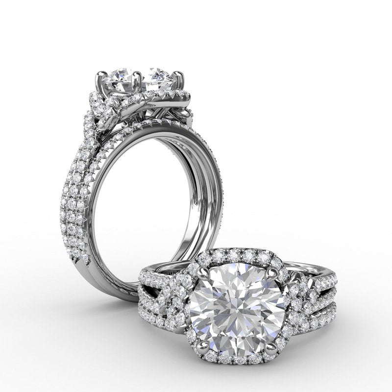 Contemporary Round Diamond Halo Engagement Ring With Couture Details S3268 - TBird