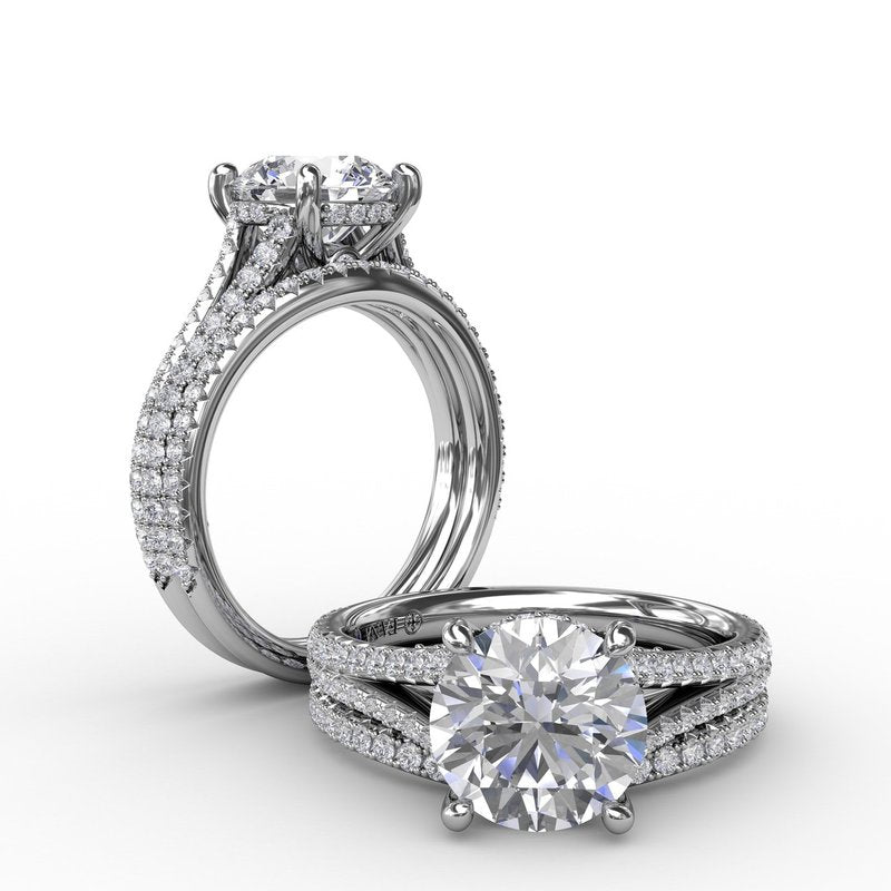 Classic Hidden Halo Round Diamond Solitaire Engagement Ring With Split-Diamond Shank S3273 - TBird