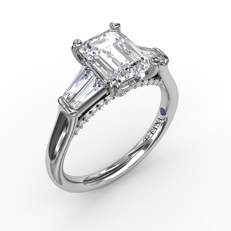 Emerald-Cut Diamond Engagement Ring With Tapered Baguette Side Stones S3292 - TBird