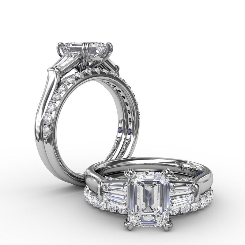 Emerald-Cut Diamond Engagement Ring With Tapered Baguette Side Stones S3292 - TBird