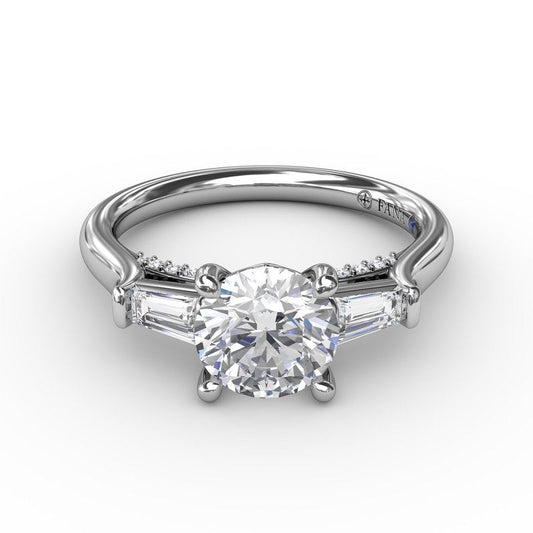 Three-Stone Round Diamond Engagement Ring With Bezel-Set Baguettes S3295 - TBird