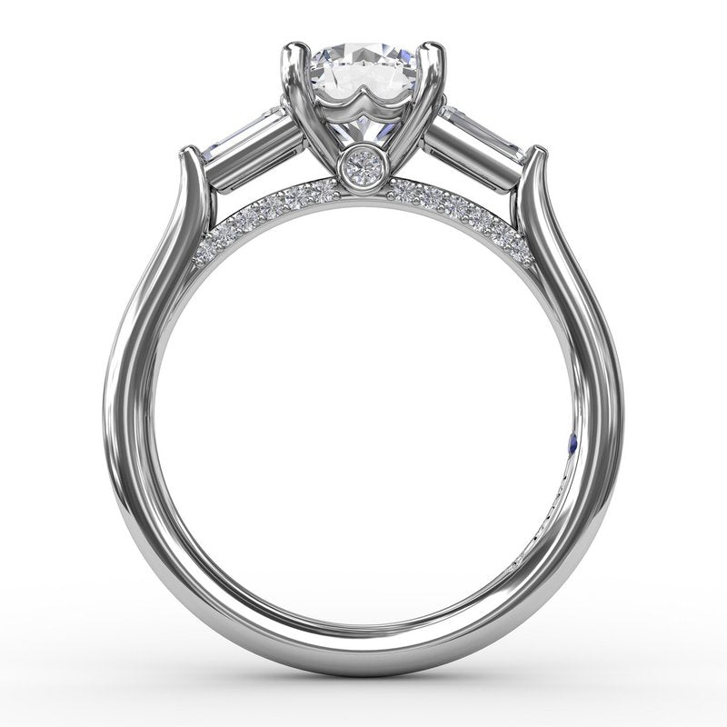 Three-Stone Round Diamond Engagement Ring With Bezel-Set Baguettes S3295 - TBird
