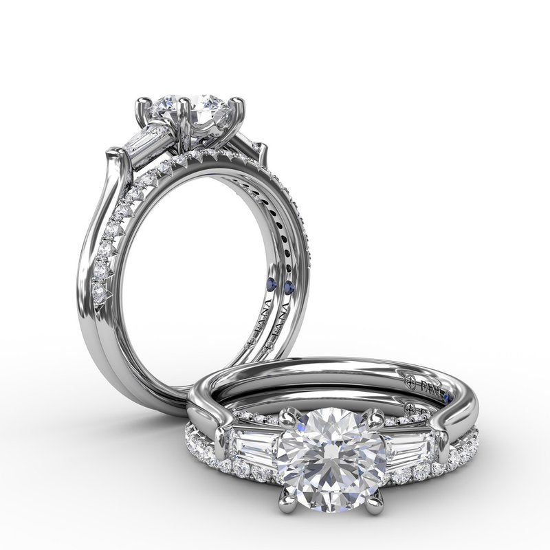 Three-Stone Round Diamond Engagement Ring With Bezel-Set Baguettes S3295 - TBird