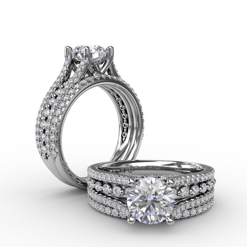Round Diamond Engagement Ring With Triple-Row Diamond Band S3316 - TBird