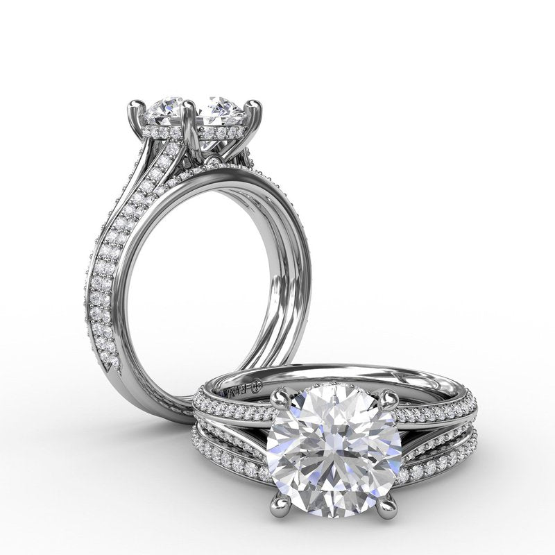 Contemporary Solitaire Diamond Engagement Ring With Split-Shank Diamond Band S3323 - TBird