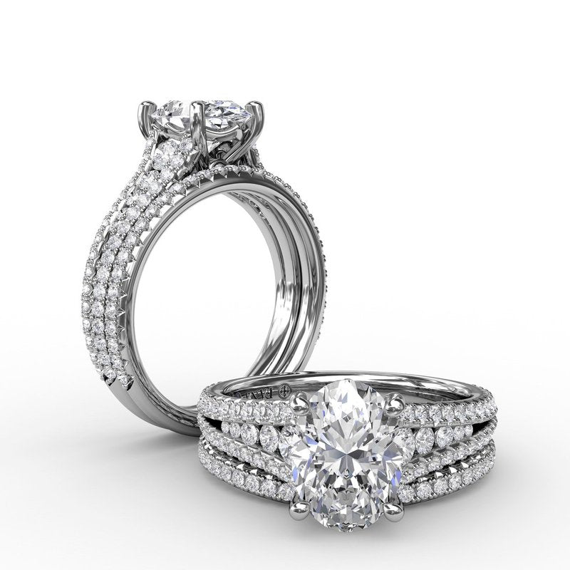 Oval Diamond Solitaire Engagement Ring With Triple-Row Tapered Diamond Band S3325 - TBird