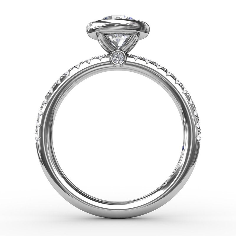 Contemporary Bezel-Set Round Diamond Solitaire Engagement Ring With Diamond Band S3342 - TBird