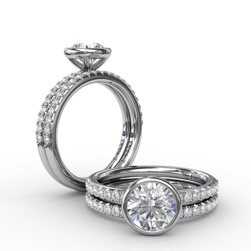 Contemporary Bezel-Set Round Diamond Solitaire Engagement Ring With Diamond Band S3342 - TBird