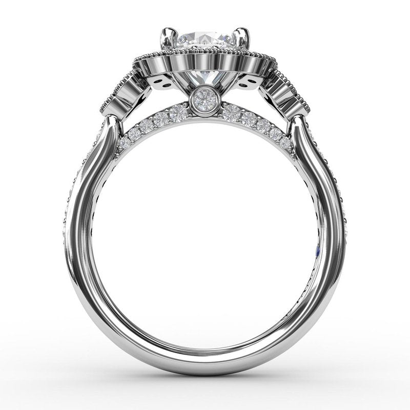 Floral Halo With Diamond Accents Engagement Ring S3563 - TBird