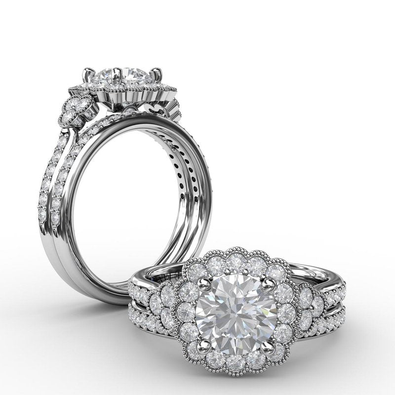 Floral Halo With Diamond Accents Engagement Ring S3563 - TBird