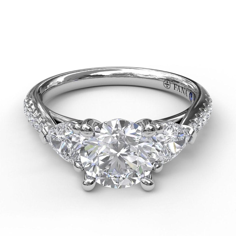 Three-Stone Engagement Ring With Pear Cut Side Stones S3756 - TBird