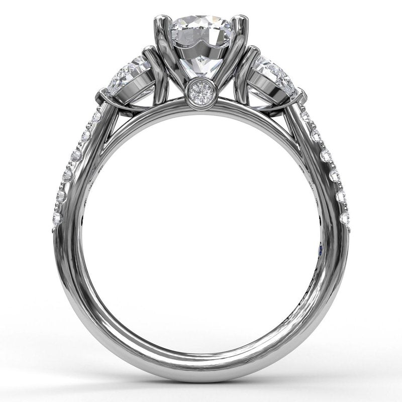 Three-Stone Engagement Ring With Pear Cut Side Stones S3756 - TBird