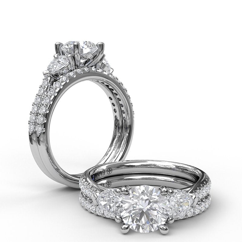Three-Stone Engagement Ring With Pear Cut Side Stones S3756 - TBird