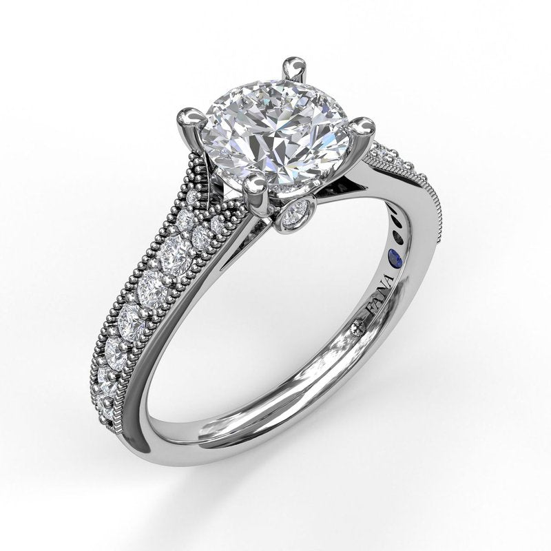 Classic Diamond Engagement Ring with Detailed Milgrain Band S3827 - TBird