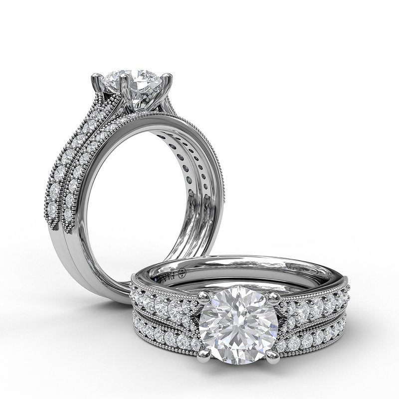 Classic Diamond Engagement Ring with Detailed Milgrain Band S3827 - TBird