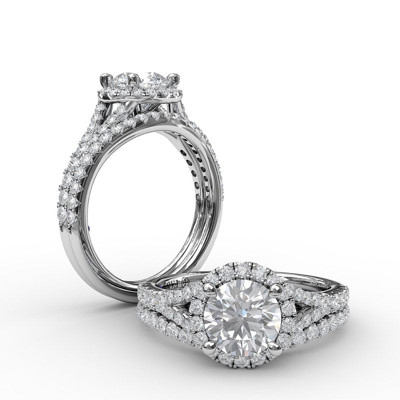 Classic Diamond Halo Engagement Ring with a Subtle Split Band S3843 - TBird