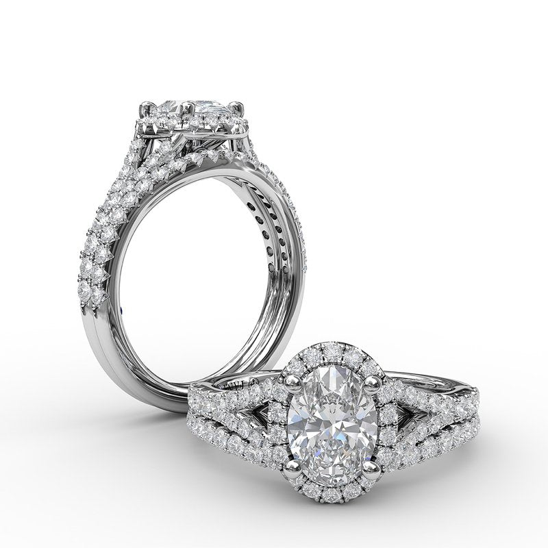 Classic Diamond Halo Engagement Ring with a Subtle Split Band S3845 - TBird