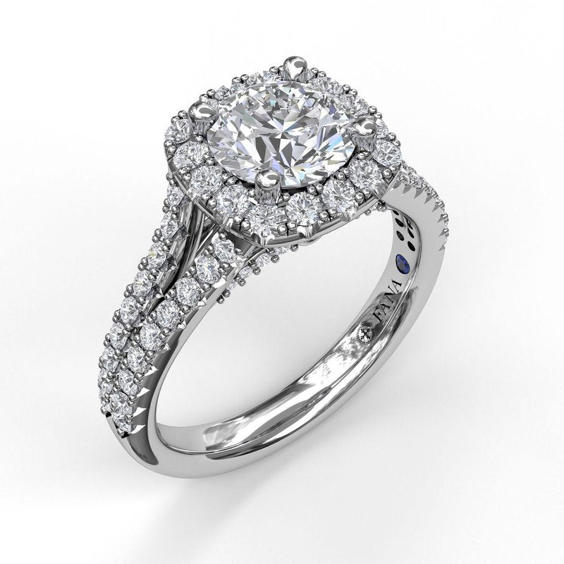 Cushion Halo Engagement Ring with a Diamond Encrusted Split Band S3891 - TBird