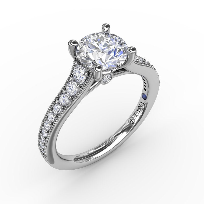Classic Round Diamond Solitaire Engagement Ring With Milgrain Edge S4020 - TBird
