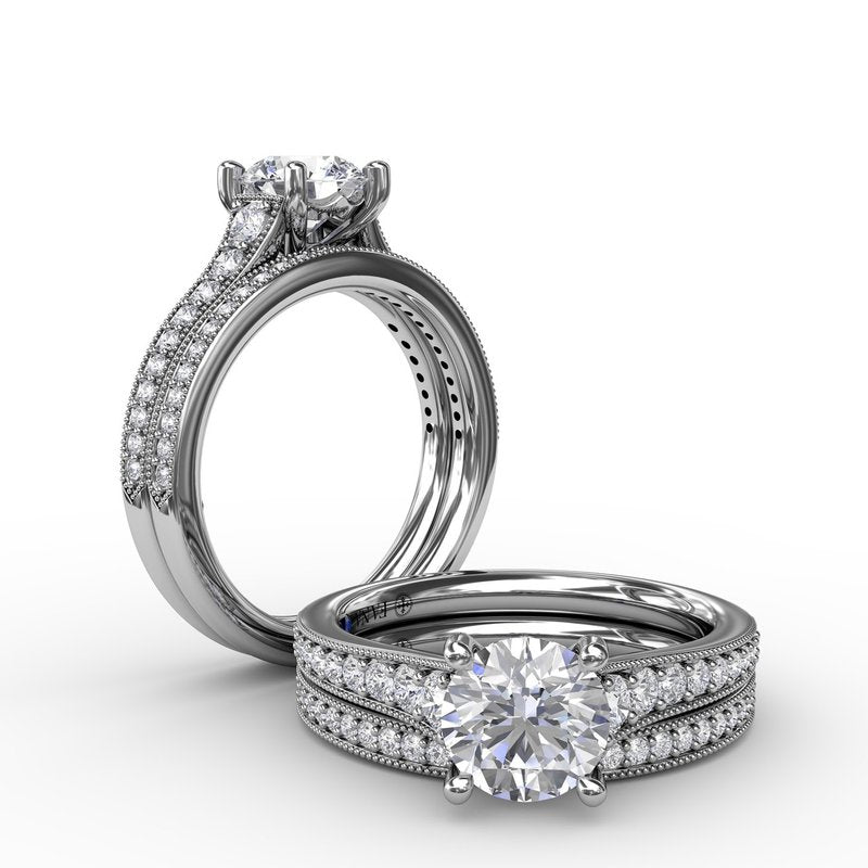 Classic Round Diamond Solitaire Engagement Ring With Milgrain Edge S4020 - TBird