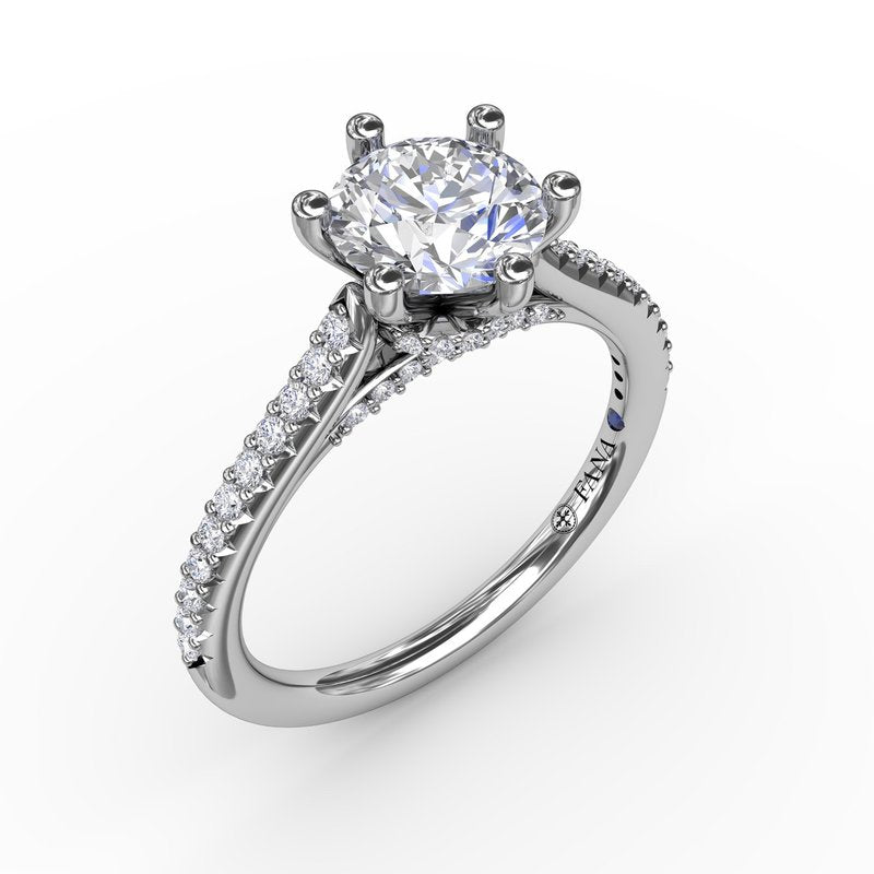 Six - Prong Round Diamond Engagement Ring with 1/2 Diamond Band S4022 - TBird