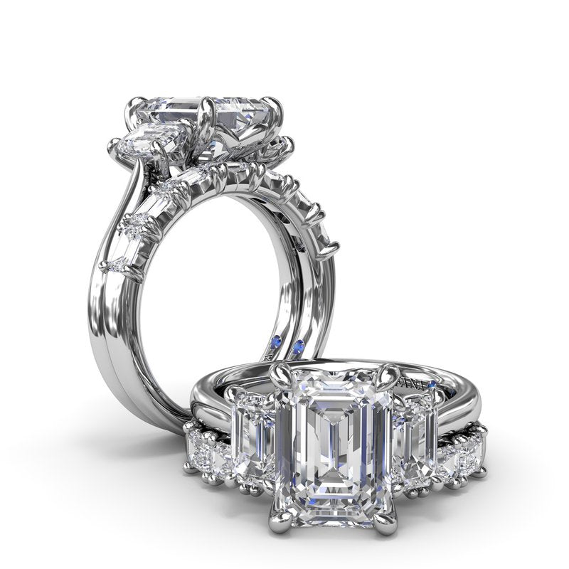 Three Stone Emerald Cut Diamond Engagement Ring S4276 - TBird
