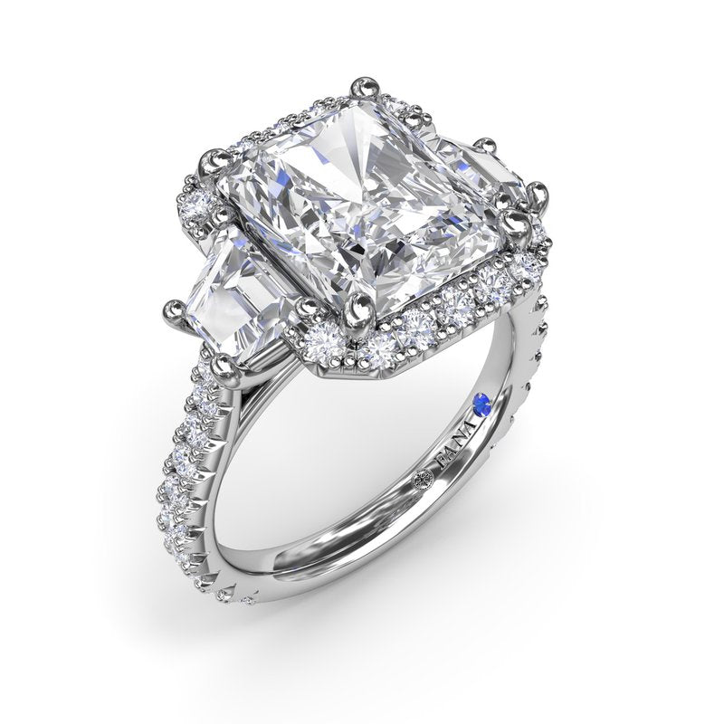 Three Stone Halo Diamond Engagement Ring S4277 - TBird