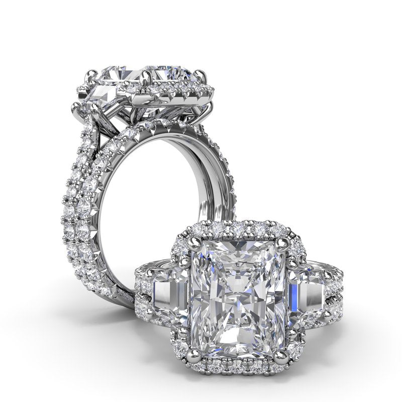 Three Stone Halo Diamond Engagement Ring S4277 - TBird