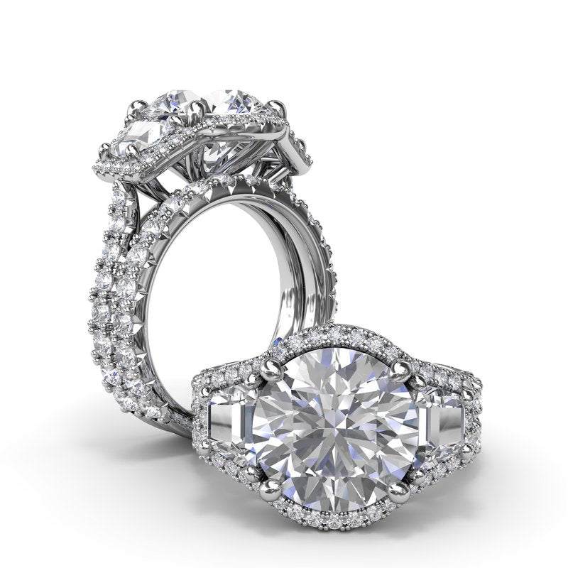 Complete Halo Three Stone Engagement Ring S4281 - TBird