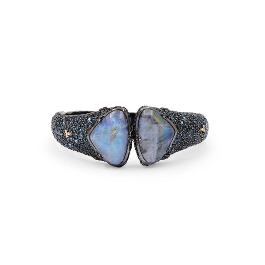 garden-of-stephen-rainbow-moonstone-and-london-blue-topaz-open-and-close-bangle-in-sterling-silver-with-18k-gold-flowers