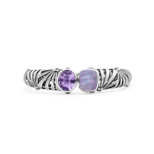 carventurous-faceted-amethyst-hand-carved-natural-quartz-mother-of-pearl-and-amethyst-open-and-close-bangle-in-sterling-silver