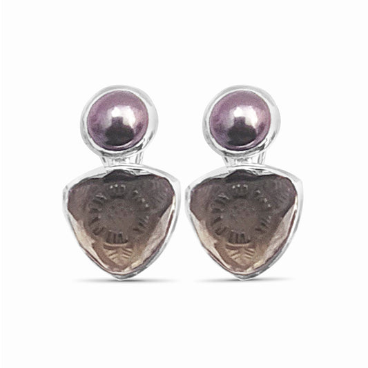 carventurous-golden-pearl-and-hand-carved-smoky-quartz-clip-earrings-in-sterling-silver