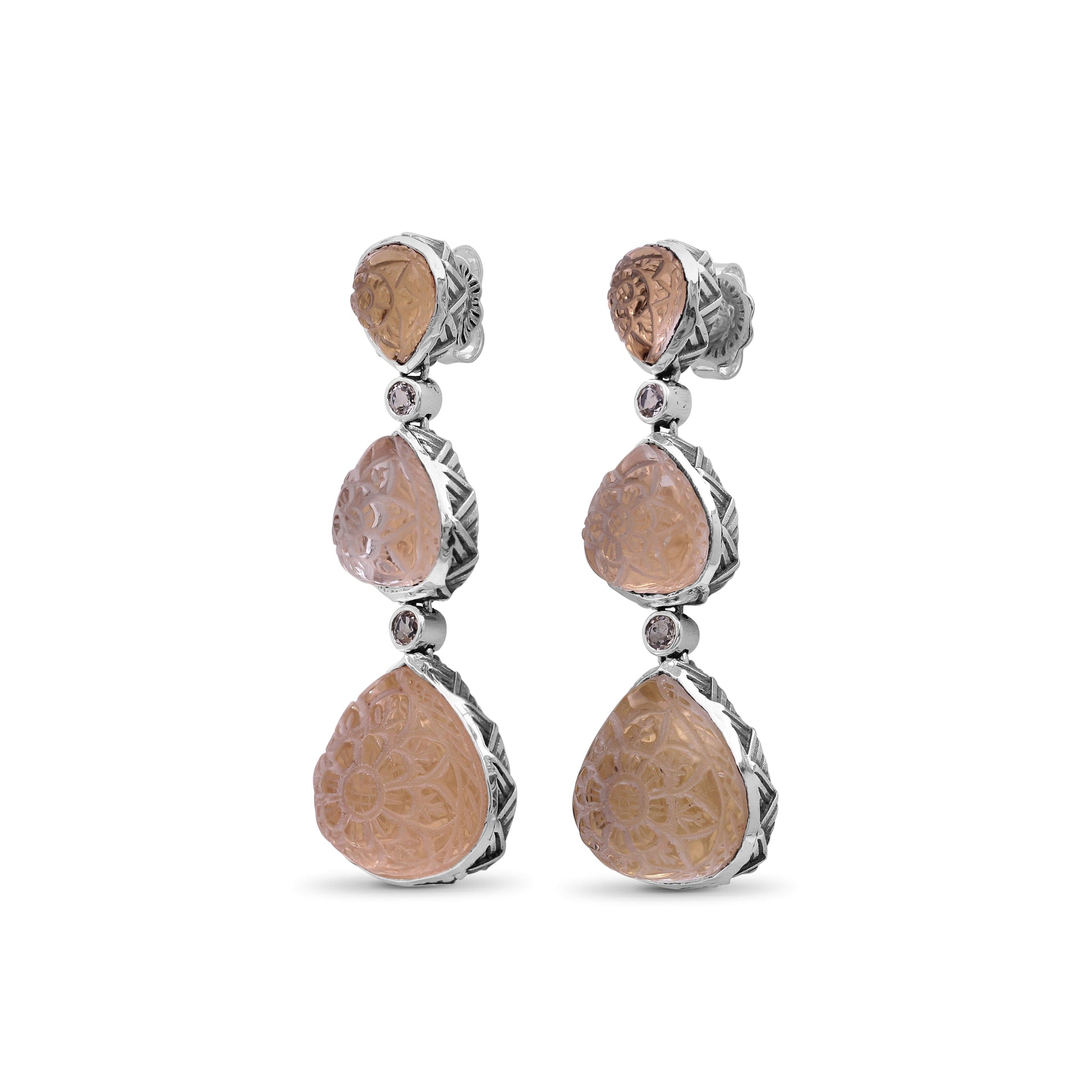 carventurous-hand-carved-natural-quartz-and-morganite-earrings-in-sterling-silver
