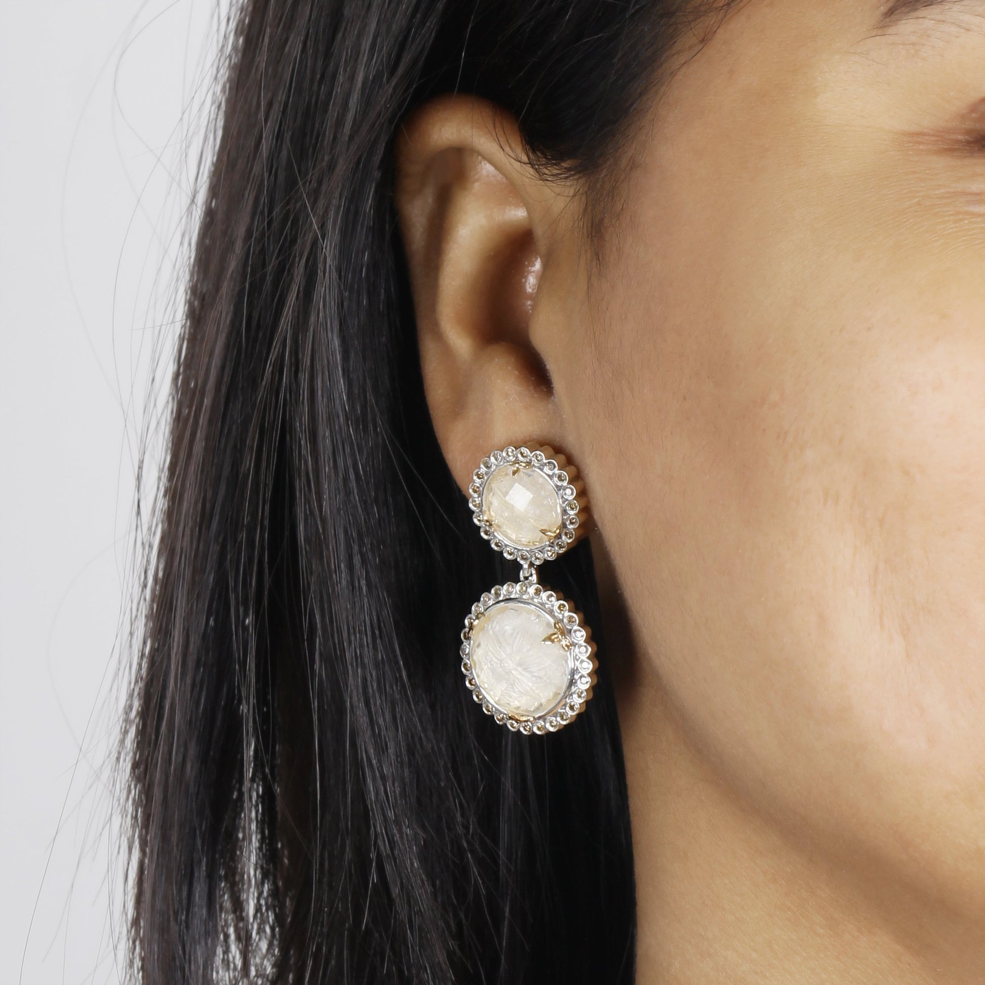 carventurous-internally-carved-natural-quartz-gold-lining-with-champagne-diamonds-earrings-in-sterling-silver-with-18k-gold-flowers