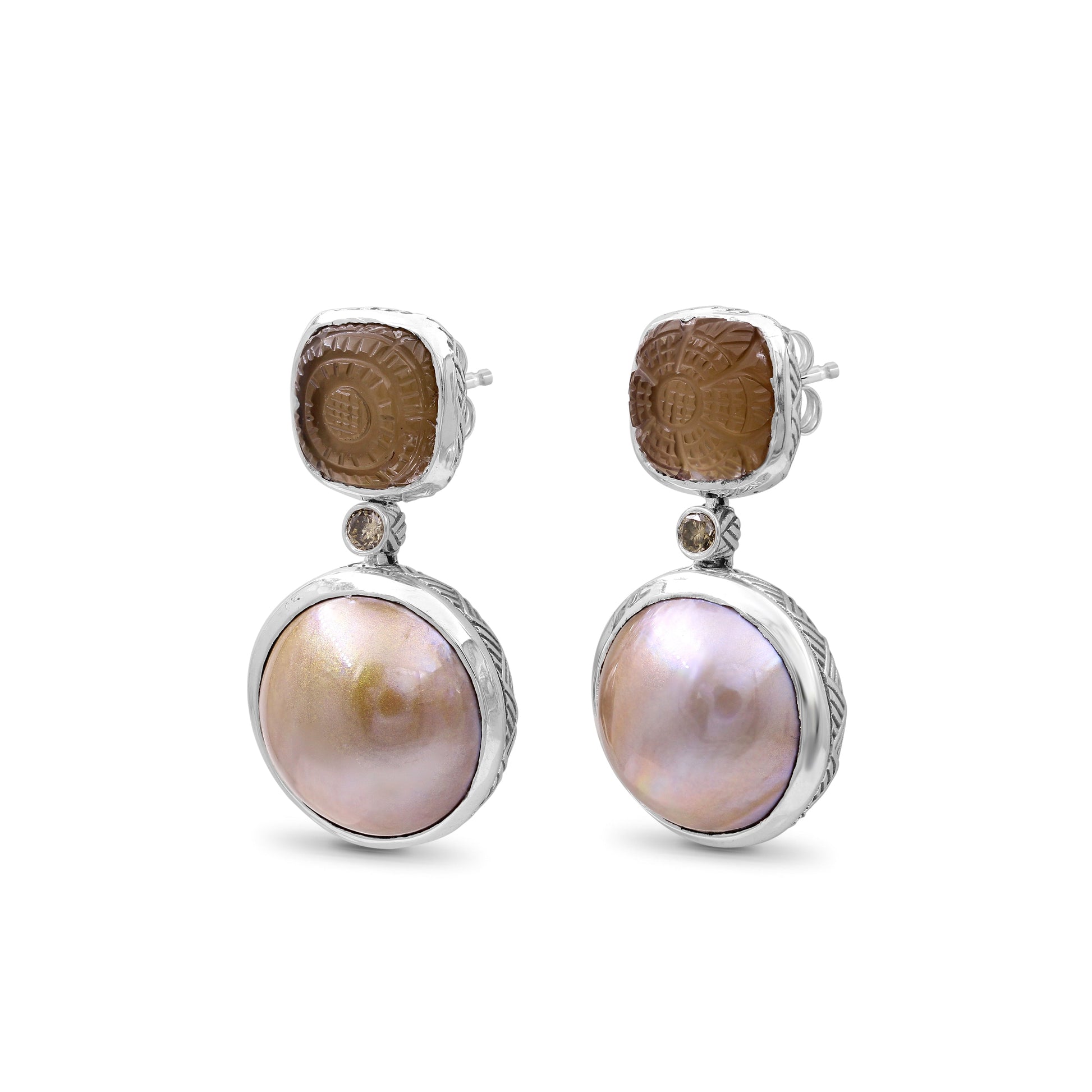 carventurous-hand-carved-natural-quartz-mother-of-pearl-sunstone-mabe-pearl-and-champagne-diamond-earring-in-sterling-silver