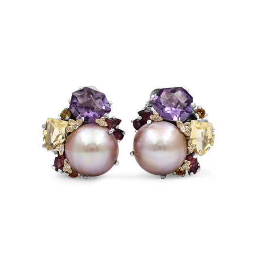 rockrageous-multi-hued-citrine-rhodolite-garnet-tourmaline-amethyst-and-golden-mabe-pearl-cluster-earrings-in-sterling-silver-with-18k-gold-and-diamond-flowers