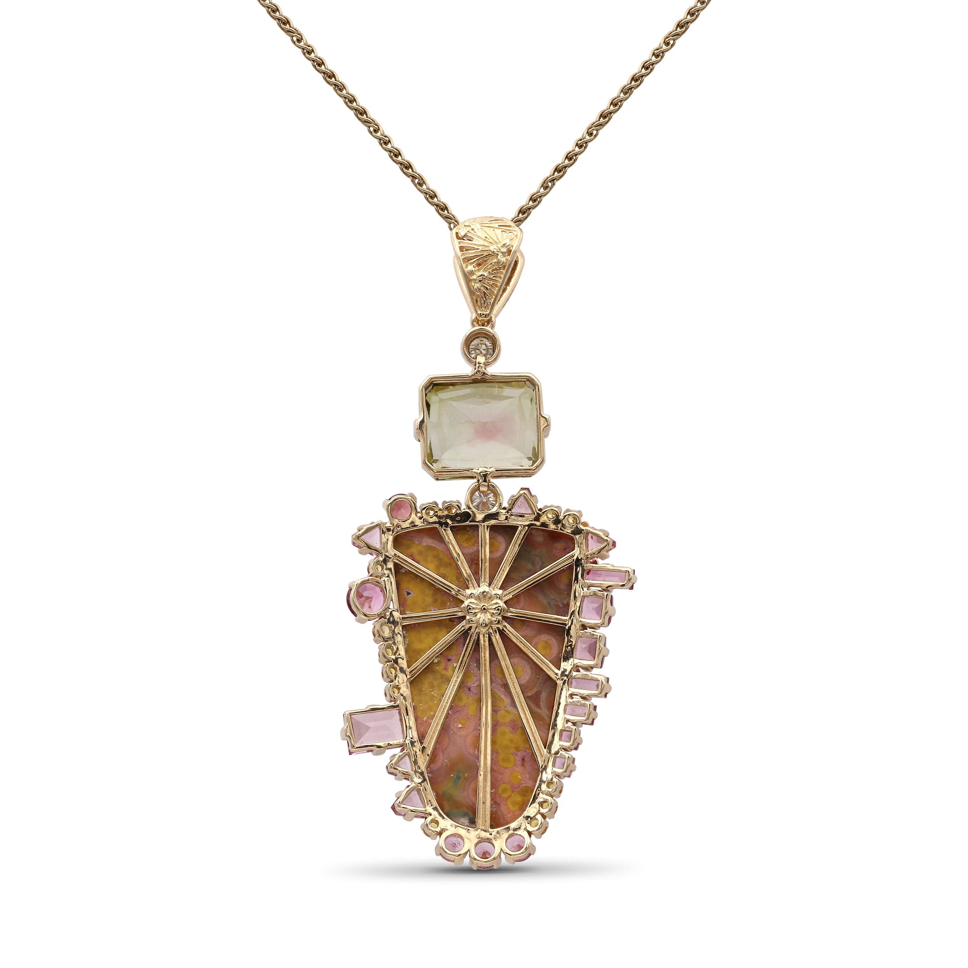 luxury-hand-carved-sunset-jasper-34-3ct-bi-color-tourmaline-6-7ct-yellow-sapphire-0-40ct-pink-tourmaline-2-8ct-and-diamond-0-25ct-pendant-in-18k-gold
