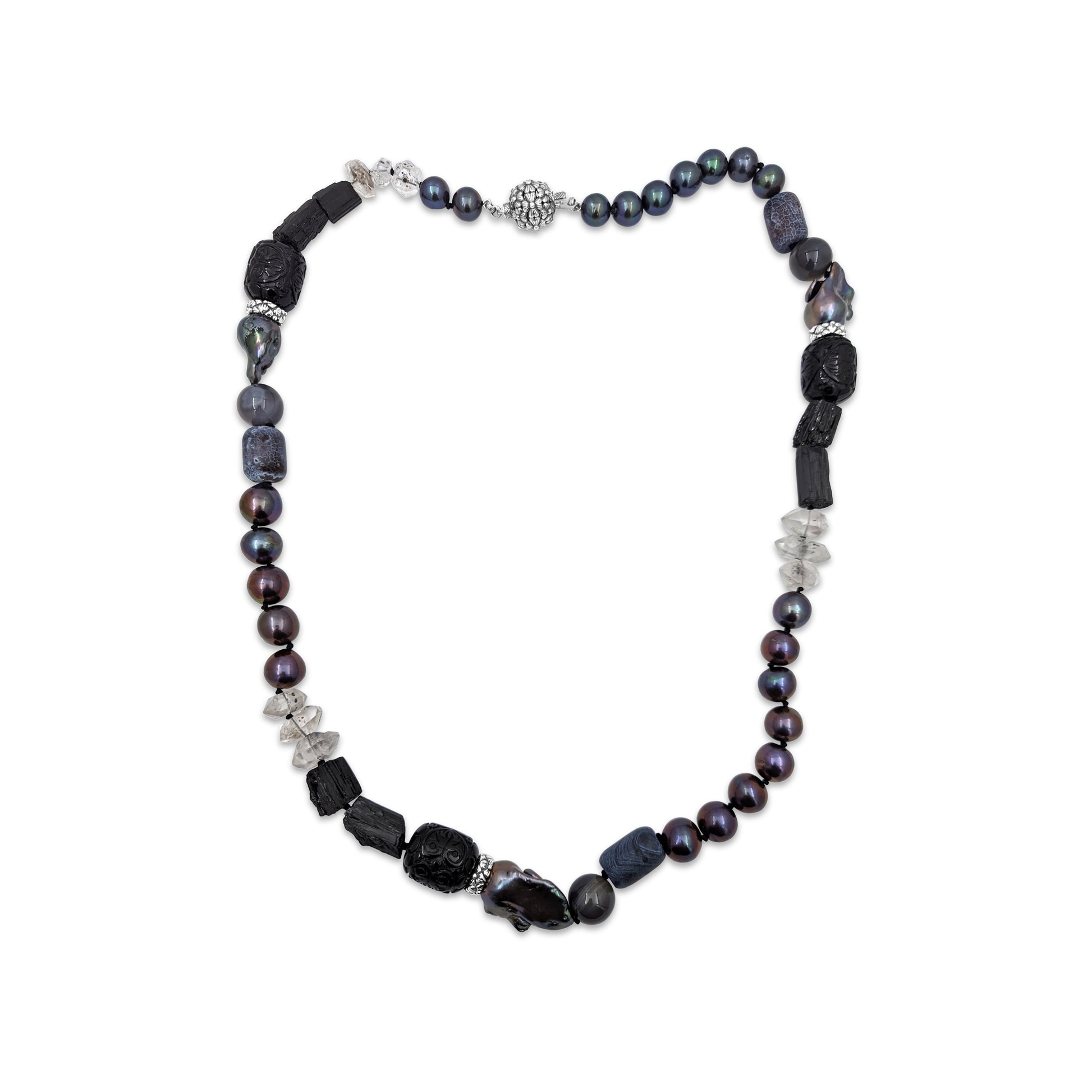 terraquatic-hand-carved-jet-natural-pearls-agate-herkimar-quartz-diamond-natural-tourmaline-crystals-pave-spinal-sterling-silver-clasp-nacklace