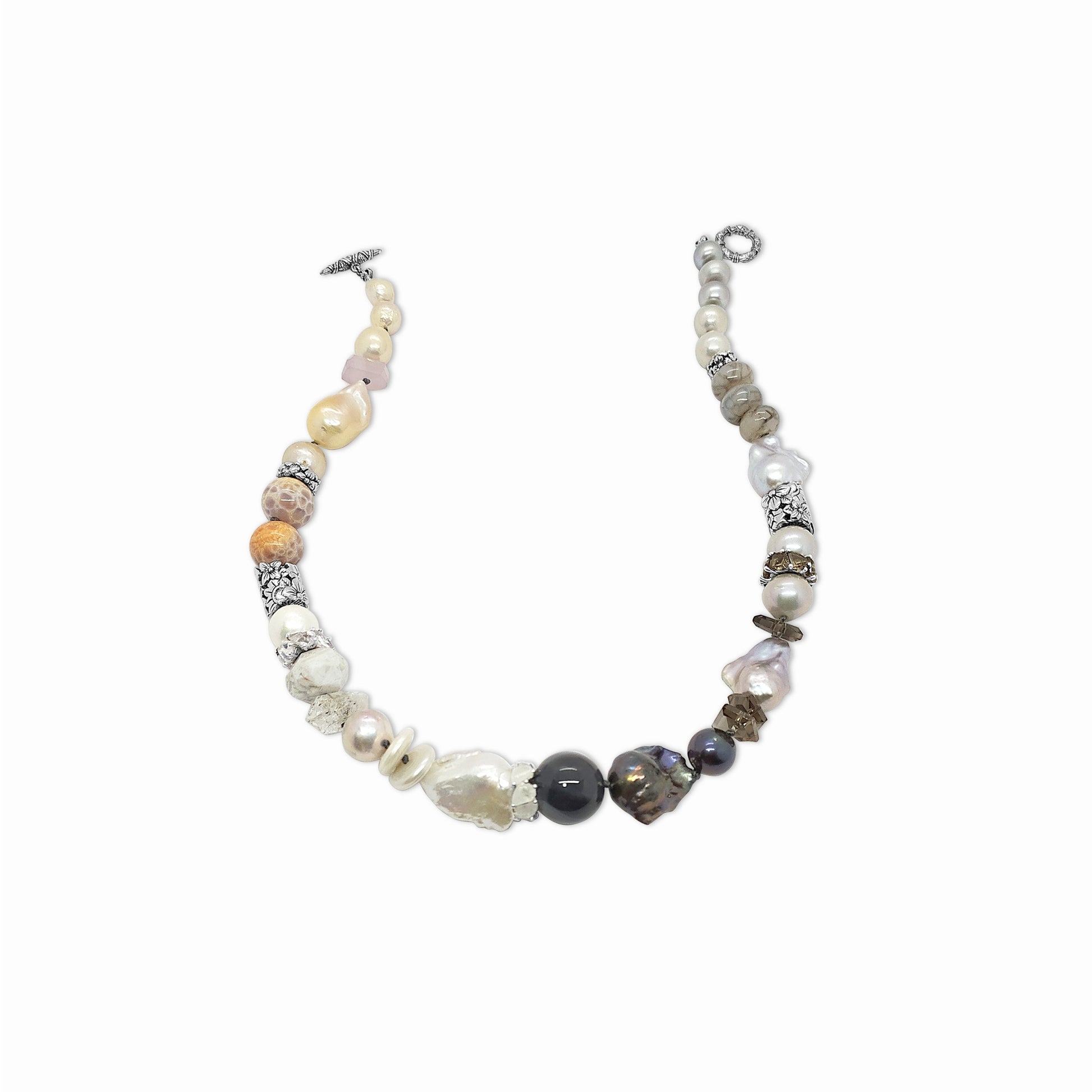 terraquatic-multi-hued-pearls-herkimer-diamonds-galactical-smoky-and-lavender-moon-quartz-various-agates-and-chalcydony-necklace-in-sterling-silver-21-5in-54cm