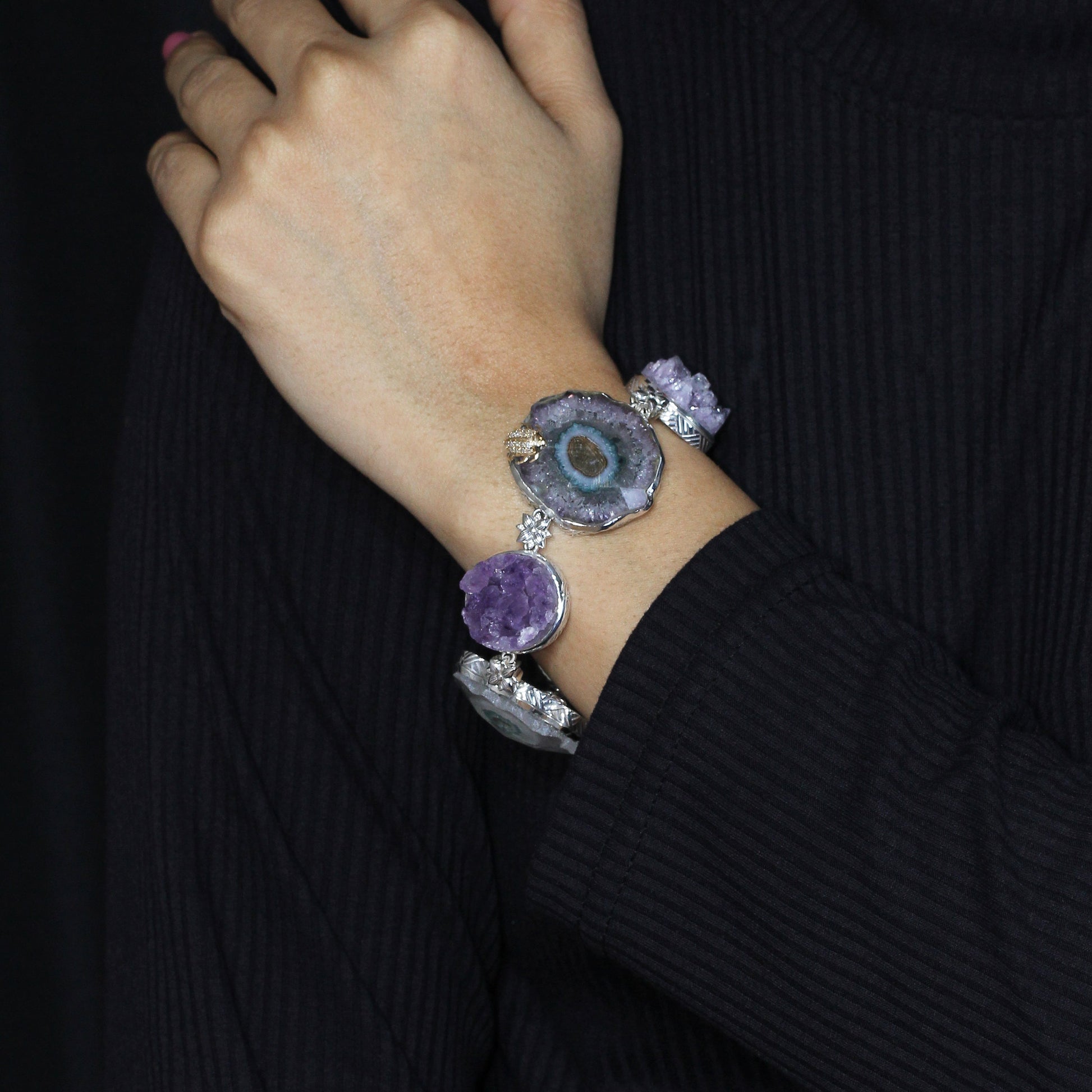 one-of-a-kind-amethyst-crust-drusy-natural-quartz-facet-top-over-stalactite-slice-doublet-and-diamond-0-13ct-bracelet-in-sterling-silver-with-18k-gold-diamond-pave-adam