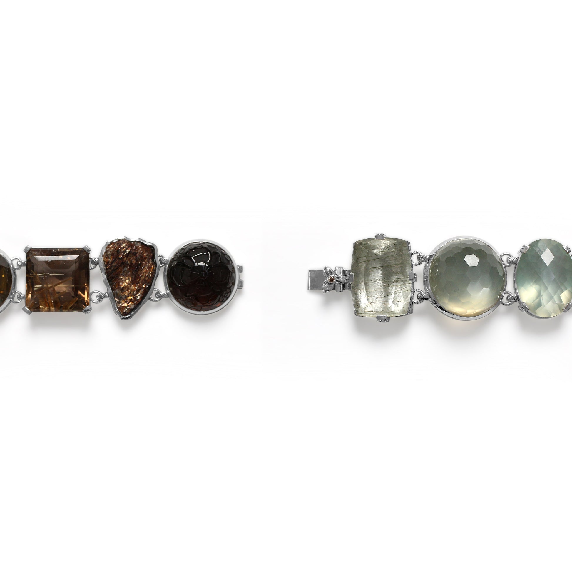 one-of-a-kind-facet-gold-hair-rutilated-green-moonstone-facet-brown-milky-quartz-facet-green-moonstonefacet-top-jade-facet-green-hair-rutilated-quartz-cooper-schist-and-diamond-0-08ct-bracelet-in-sterling-silver-with-18k-gold-diamond-pave-adam