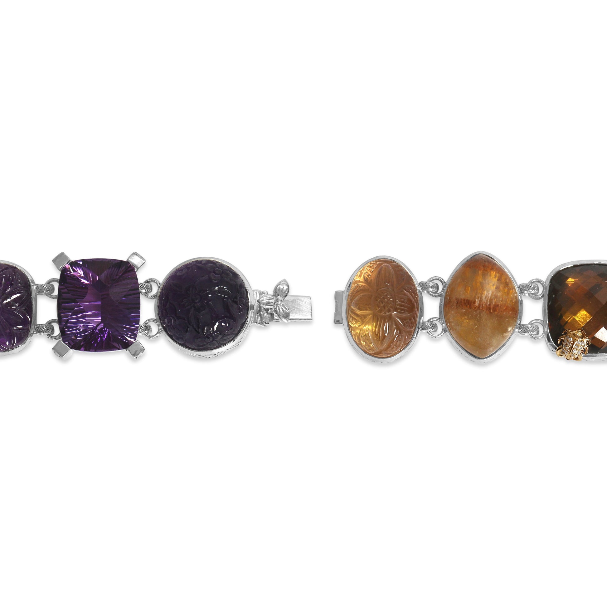 one-of-a-kind-facet-top-cognac-quartz-over-gold-plaque-top-facet-flat-back-smooth-phosphosiderite-facet-bi-color-champagne-quartz-gold-hair-rutilated-quartz-and-diamond-0-05ct-bracelet-in-sterling-silver-with-18k-gold-diamond-pave-adam