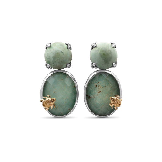 one-of-a-kind-top-facet-natural-quartz-over-green-turquoise-and-smooth-green-turquoise-earring-in-sterling-silver-with-18k-gold-adam